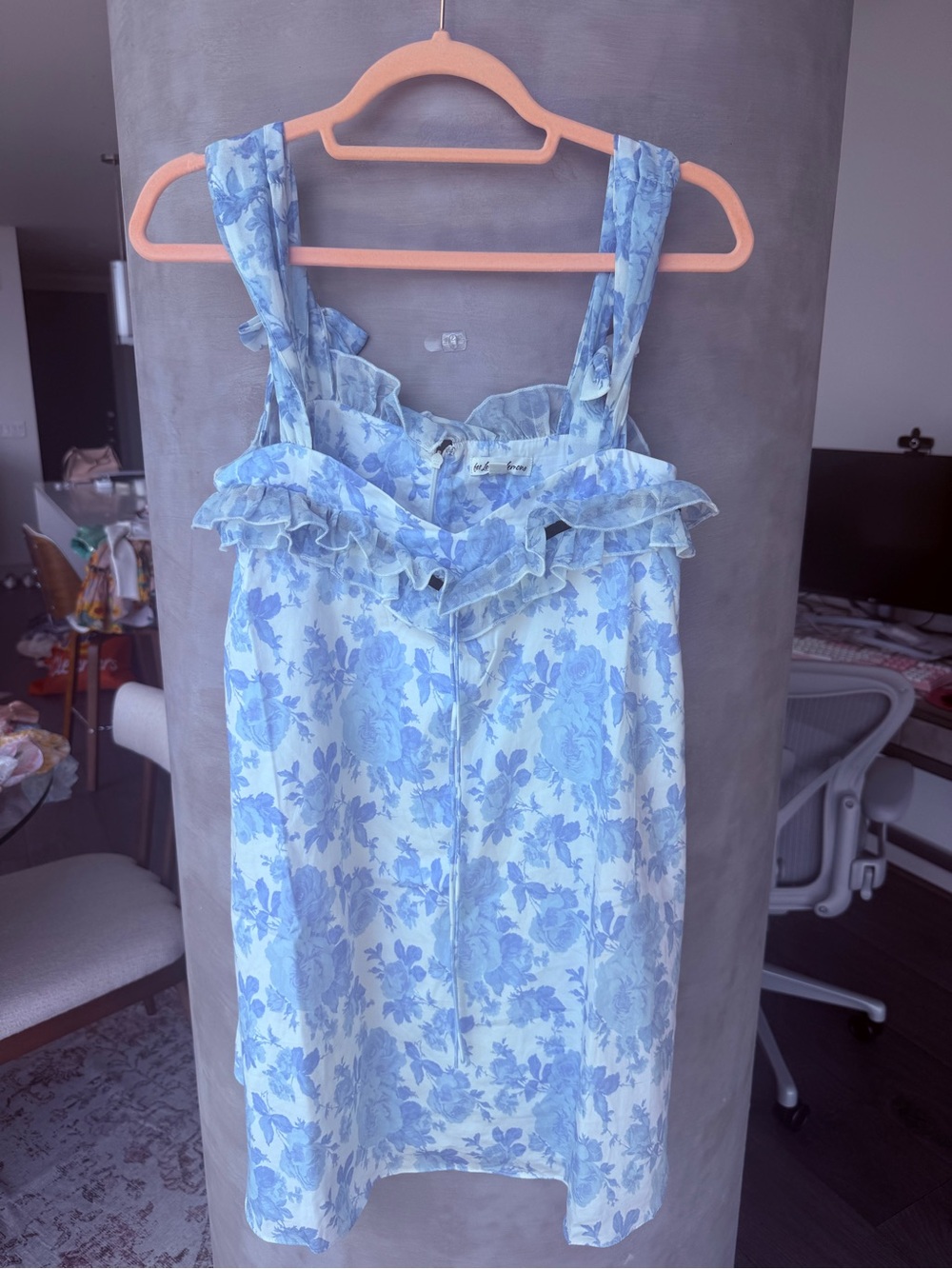 For Love And Lemons Powder Blue Floral Mini Dress with Ruffle Trim - Picture 2 of 4